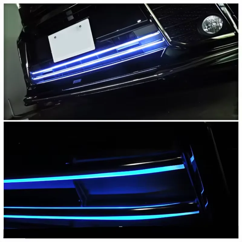 

SUS304+ABS Material Blue LED Illuminated Front Bumper Grill Trim For 2015 TOYOTA ALPHARD H30W Car Accessories Protector Stickers