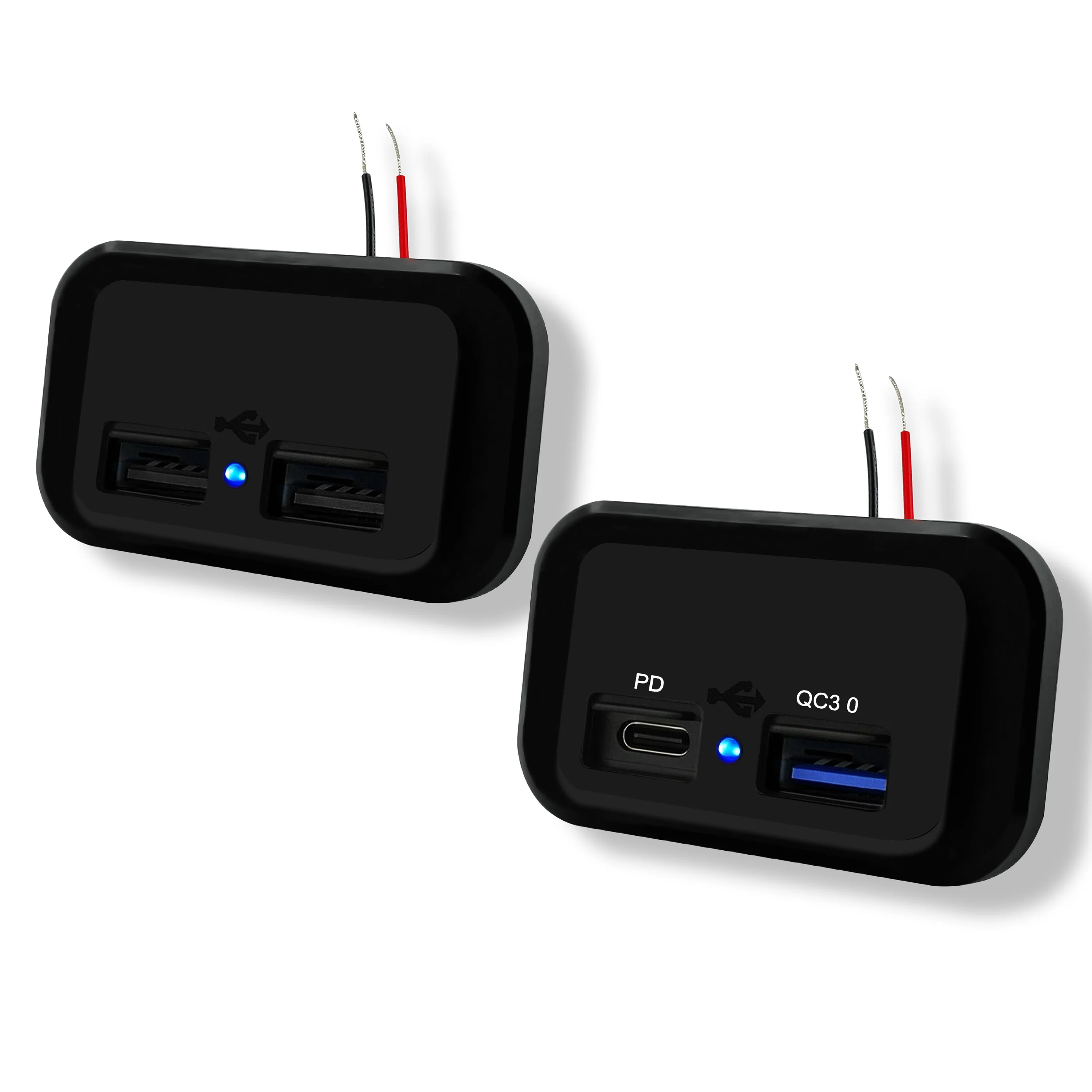 Dual USB Type C PD and QC3.0 Car Charger 12V/24V Panel Type Blue Light for Car Motorcycle Camper Truck ATV Boat Caravans