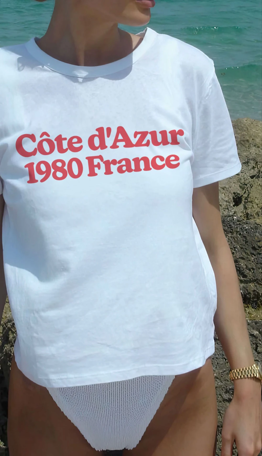 Côte d'Azur 1980 France lettre graphique femmes T-Shirt coton été mode décontracté ample surdimensionné femme haut manches courtes