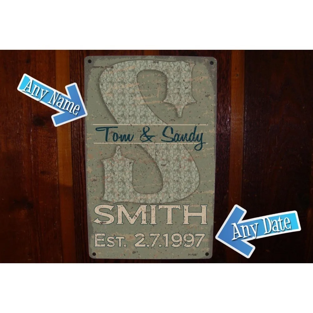 1pc Customizable Family Monogram Metal Plaque, Personalized Names Date Vintage Distressed Wall Decor for Wedding Home Gift (Deco