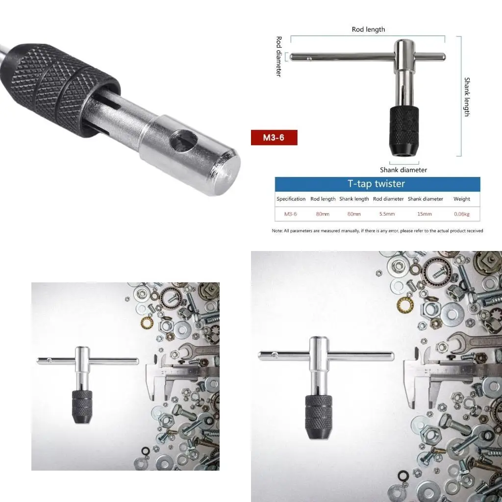 Upgraded Ratchet Tap Wrench Adjustable T-Handle Tap Wrench Capacity M3-M6 Carbon Steel for Automovtie Repair Tool