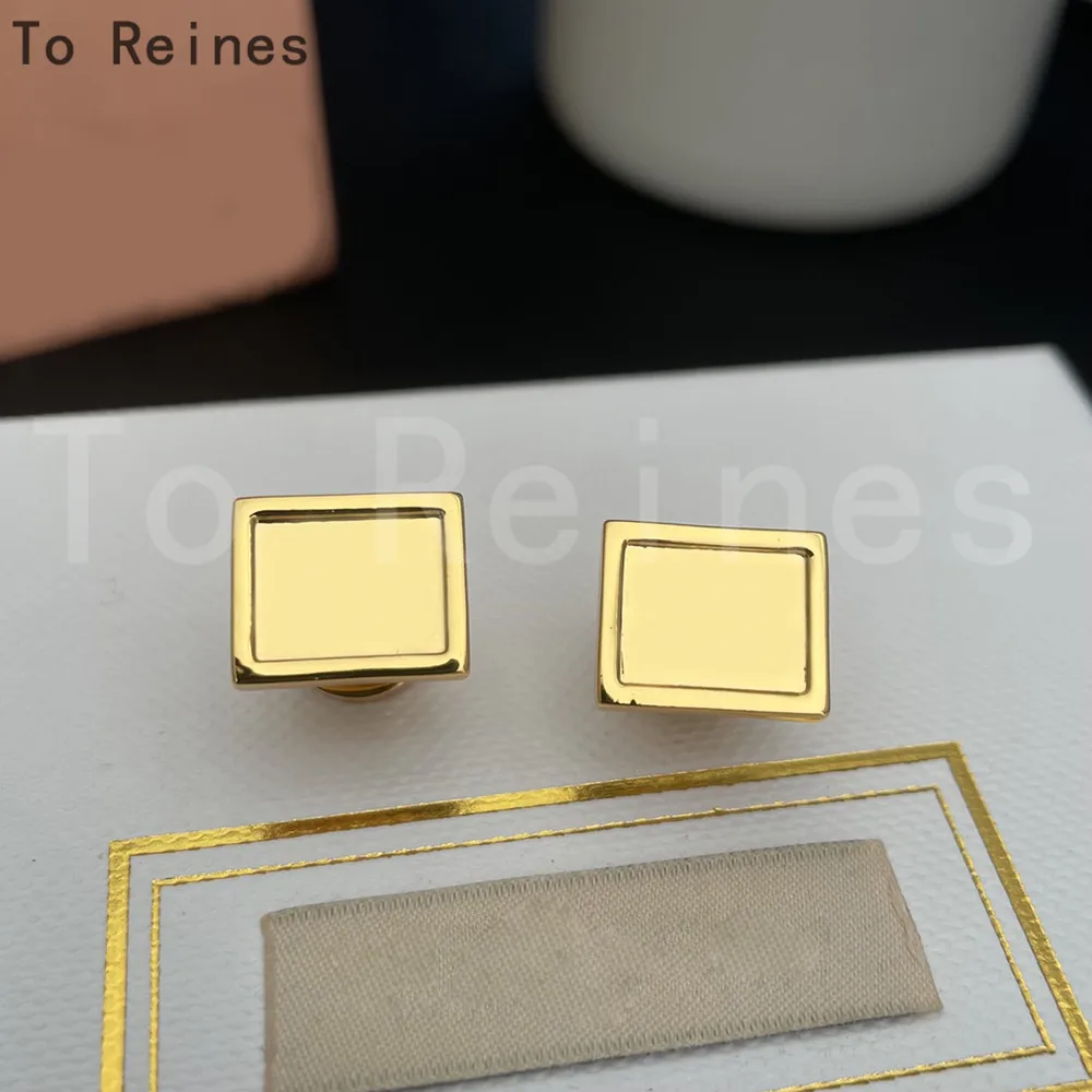 To Reines 18K Gold Geometric Square-shaped Stud Earrings Women Simple Versatile Trend Luxury Valentine's Day Jewelry сережки