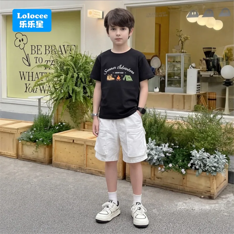 High Quality Soft Cotton Summer Adventure T-Shirt for Boys 3-14 Years Old Kids Outdoor Camp Print Short Sleeve Tops Gift LYXR