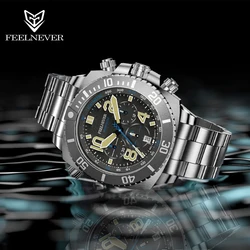 FeelNever 500M Dive Quartz Watches 316L Stainless Steel Sapphire Crystal Big Dial Waterproof Chronograp Business Watch For Men