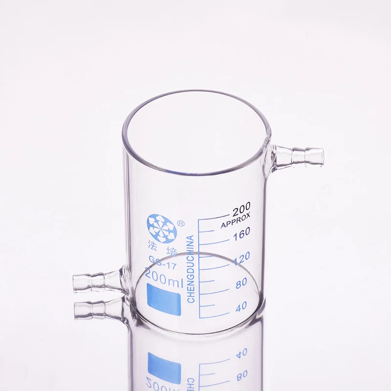 FAPE Beaker in low form with upper and bottom side tube, Without spout, Laboratory beaker with tubules, Borosilicate glass, WZSB