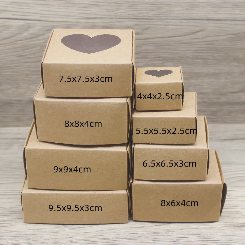 10 個 DIY Handamde 紙ジュエリーネックレスイヤリング包装箱窓付き牛革ホワイトデザインジュエリーリング包装紙ボー