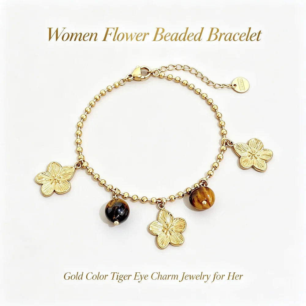 Greatera Brand Stainless Steel Bracelet For Woman Dainty Gold Flowers Pendant Hand Chain Party Classic Waterproof Jewelry