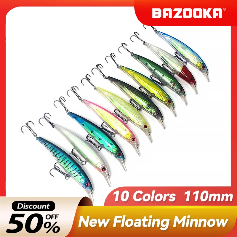 

Bazooka Floating Minnow Fishing Lure Plastic False Bait Perch JerkBait Popper ABS Hard Bait Floating Bass Pike Winter Baits