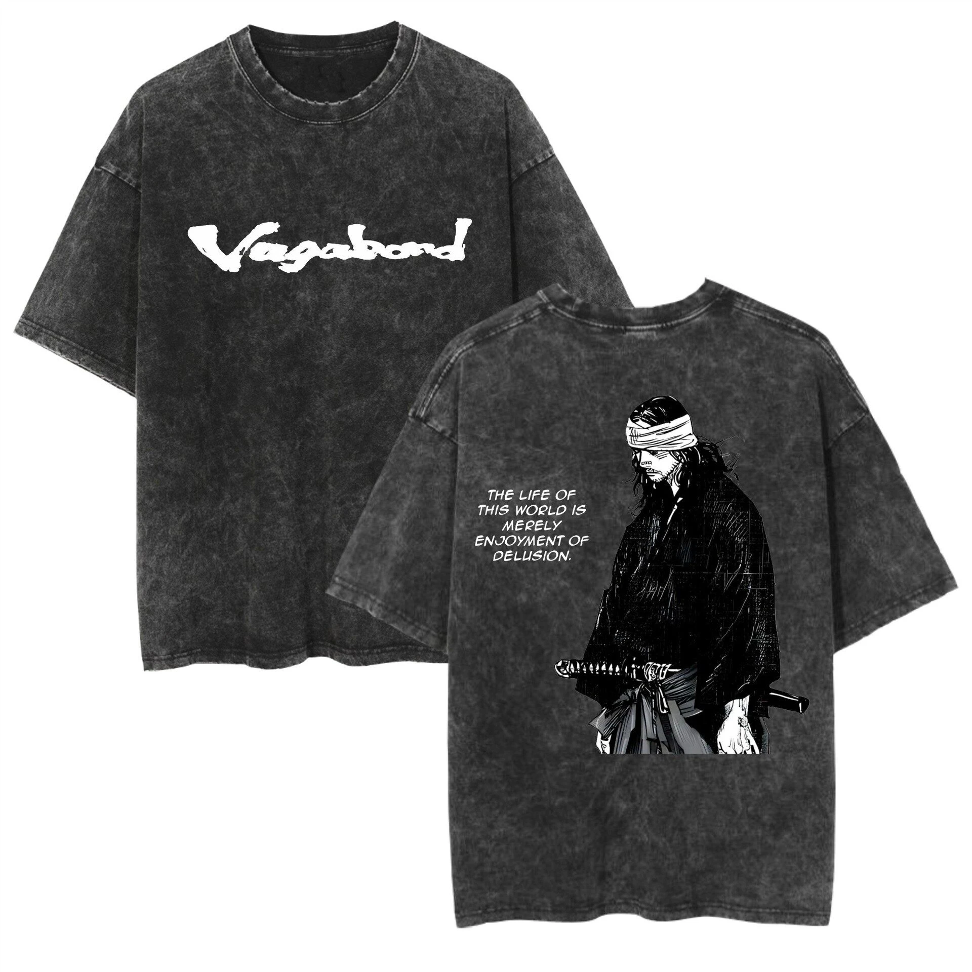 Hot Wash T-shirt Anime Vagabond Miyamoto Musashi Casual Cotton Summer Short Sleeve Men and Women Pure Cotton Wide