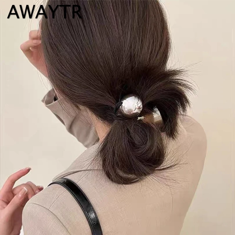 Fashion Alloy Round Ball Elastic Hair Bands Basic Black Thin Rubber Bands Hair Ties Elastic Scrunchies Rubber Bands