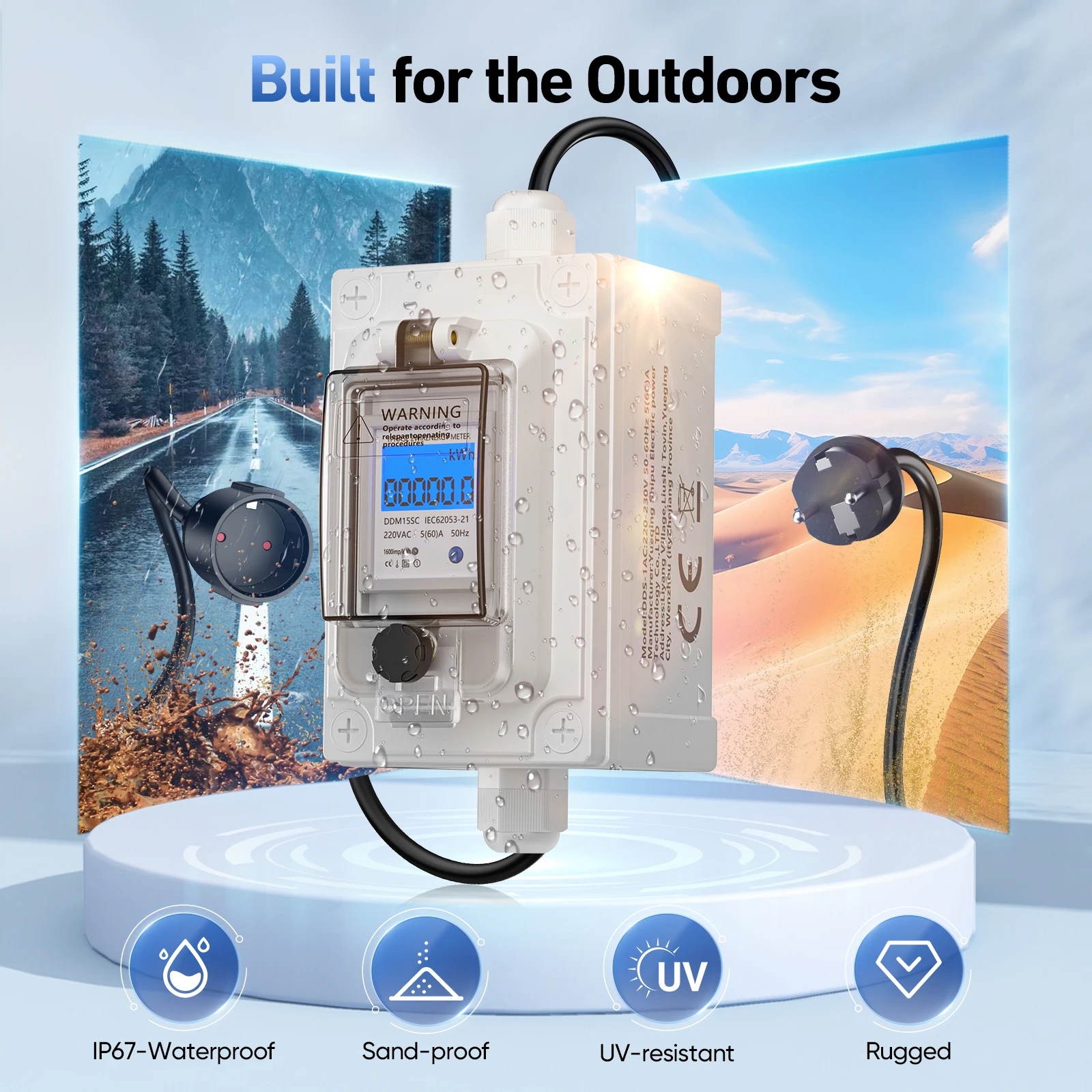 المحمول الرقمية عداد الكهرباء 230 فولت 60A المحمول متر CEE في الهواء الطلق كيلوواط ساعة متر IP67 مقاوم للماء المكونات الصناعية LED السلطة متر