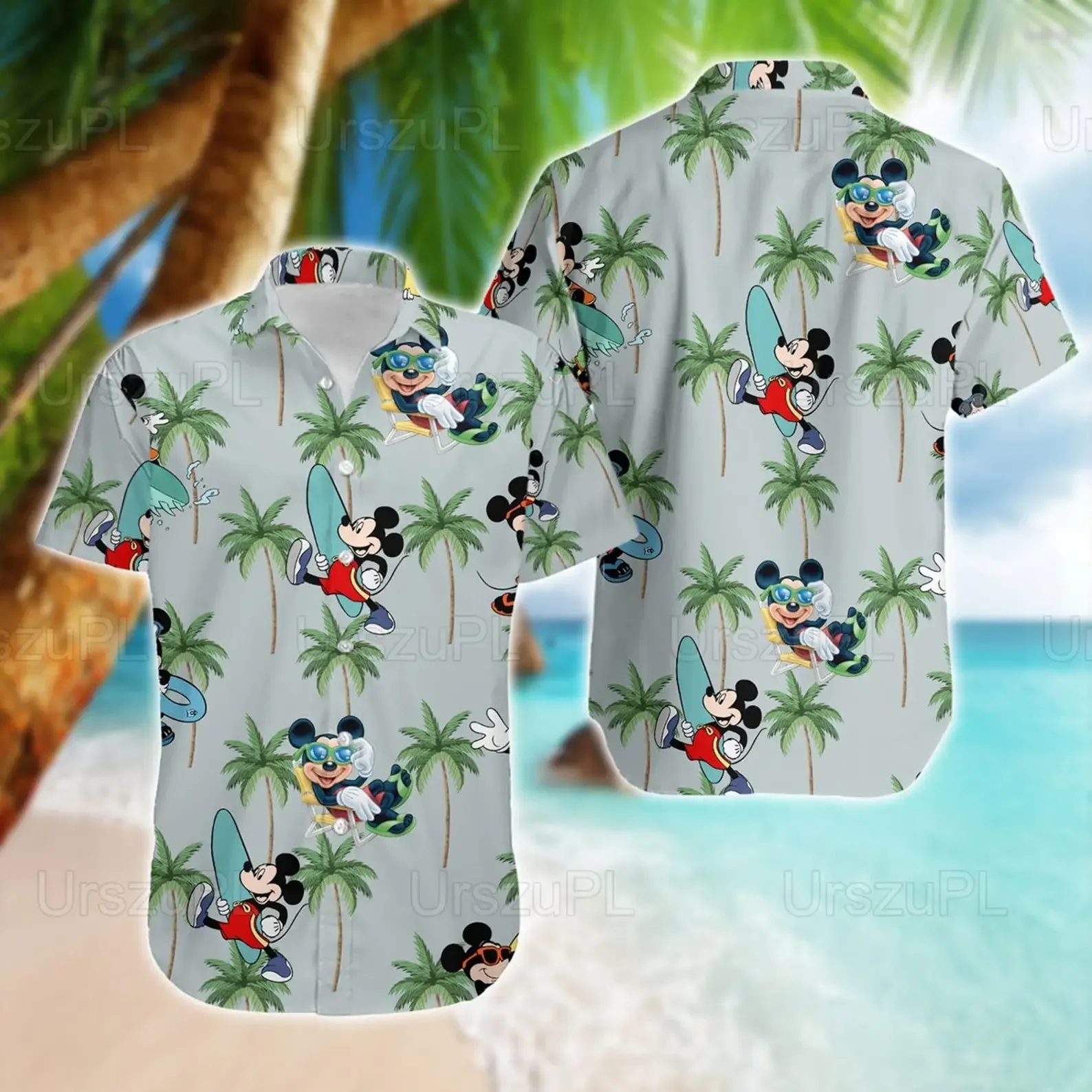 Disney Mickey Mouse Hawaiian Shirts Mens Women Button Up Short Sleeve Shirts Hawaiian Shirts Casual Beach Shirts Harajuku Top