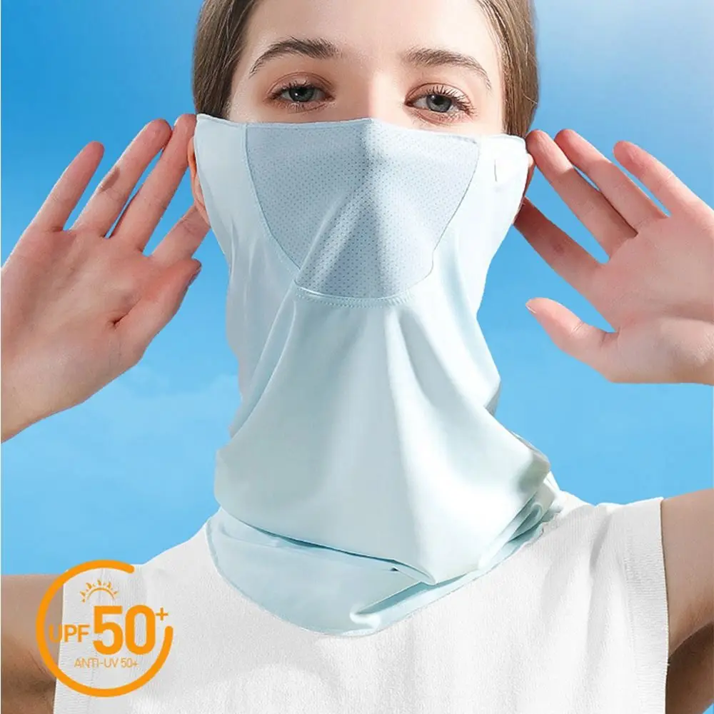 Ice Silk Sunscreen Mask Women Summer Anti-UV Quick-drying Face Cover Scarf Breathable Lady Neck Protection Hanging Ear Headband