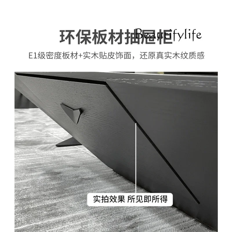 YJ32 طاولة قهوة فاخرة وبسيطة وخزانة تلفزيون لغرفة المعيشة وطاولة شاي من الخشب الصلب والزجاج المقسى بجانب متنقل مربع #5