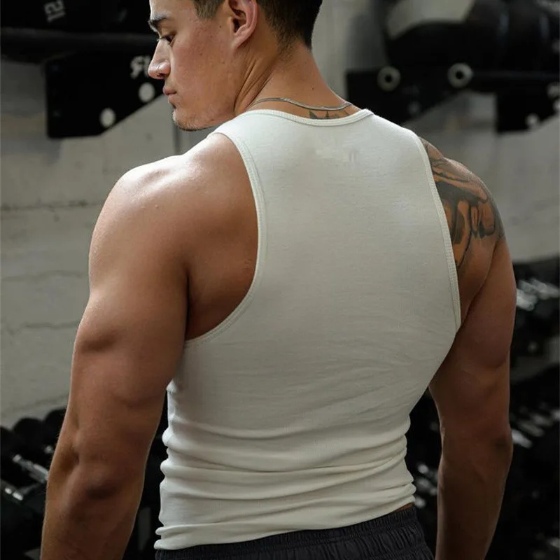 Spring Summer Knit Ice Silk Ribbed Fitness Sports Casual Slim-fit Men's Vest Men's I-line Muscle Vest Cotton Men