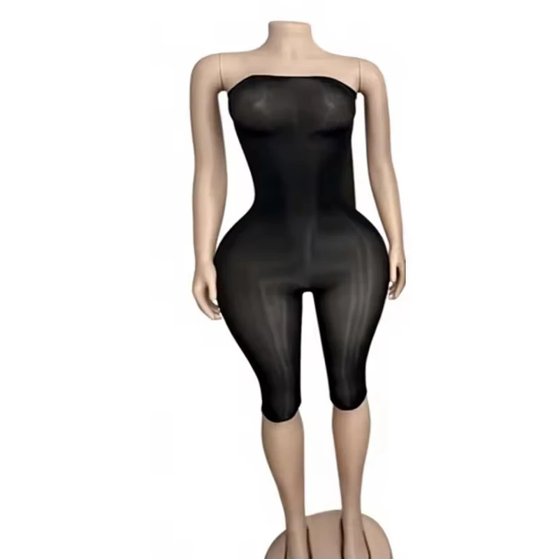 2026 Sommer Heißer Verkauf Damen Transparenter Off-Shoulder Mesh Jumpsuit Rückenfreier Bodycon Capri Unitard Sexy Clubwear Playsuit – Detail 7