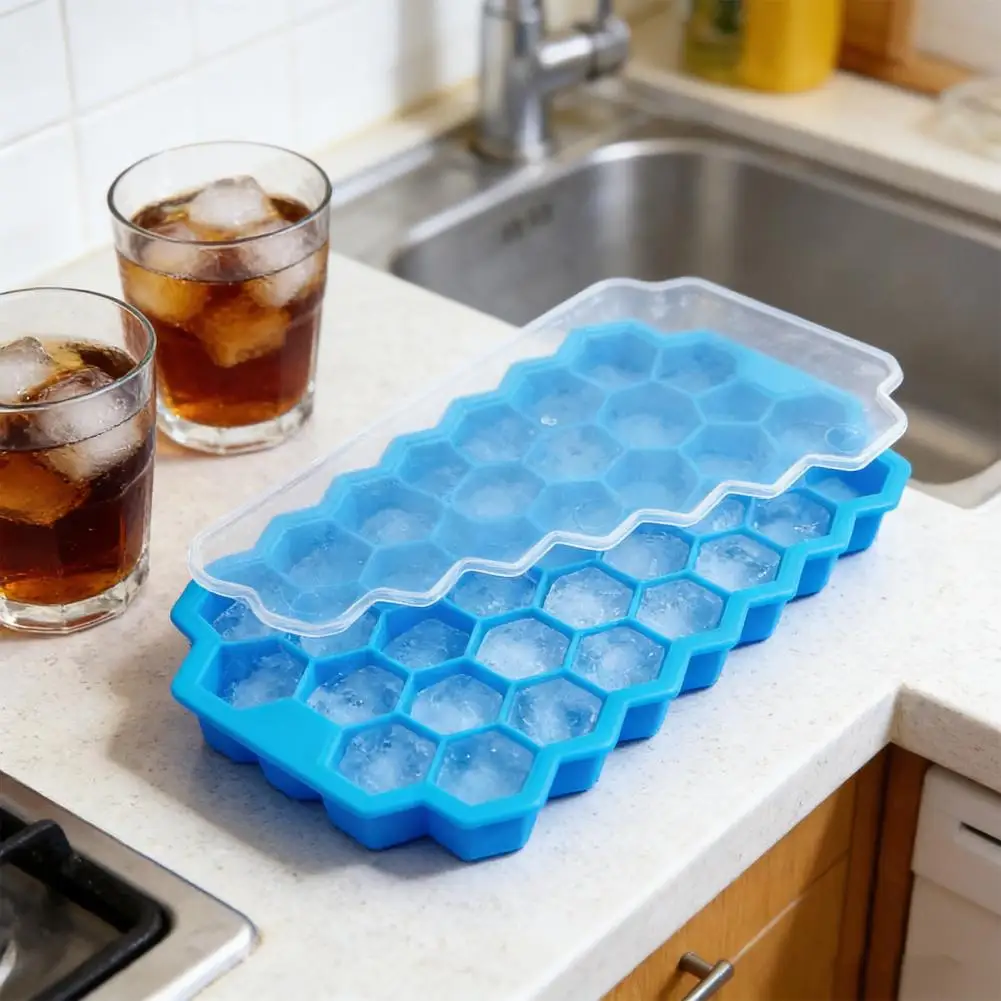 16*10cm Silicone Ice Cube Mold 37-Cavity Honeycomb Ice Cube Tray With Lid Large Capacity Food-Grade Mold For Freezer And Drinks