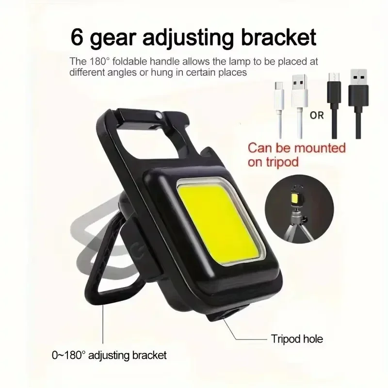 LED Keychain Flashlight, Portable Magnetic Super Bright Torch with USB Charging, Camping Lantern, Outdoor EDC Light for Hiking