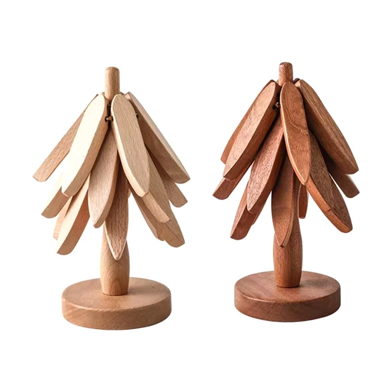 Hot 2PCS Wooden Trivets For Hot Dishes Tree Shape Trivet Set Trivets For Hot Dishes Foldable Heat Resistant Pads