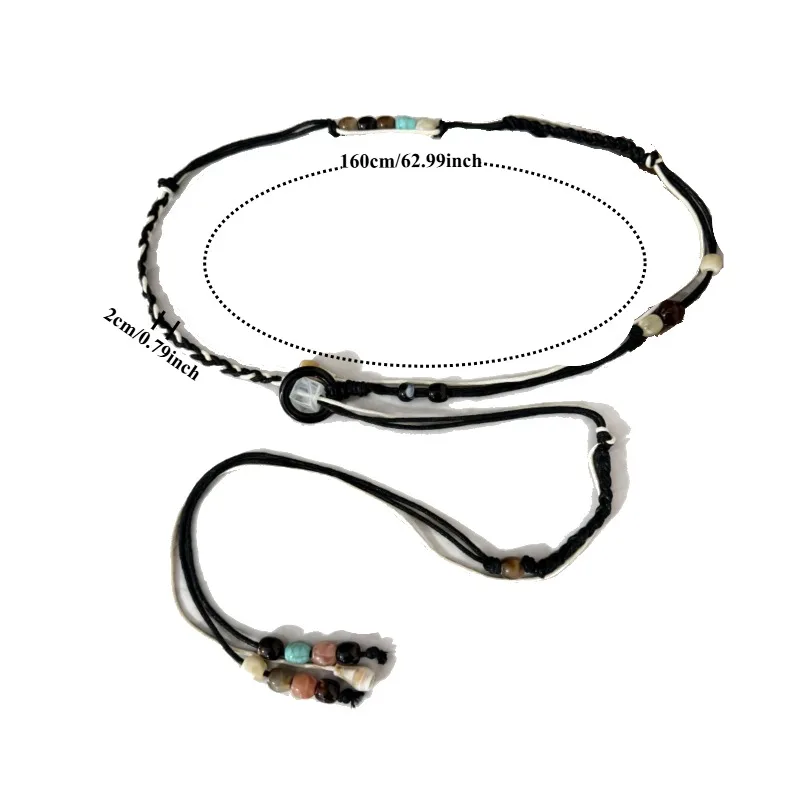 Fashionable Niche Retro Bohemian Braided Women’s Slim Belt New Chinese-Style Ethnic Niche Beaded Waist Cord Accessory