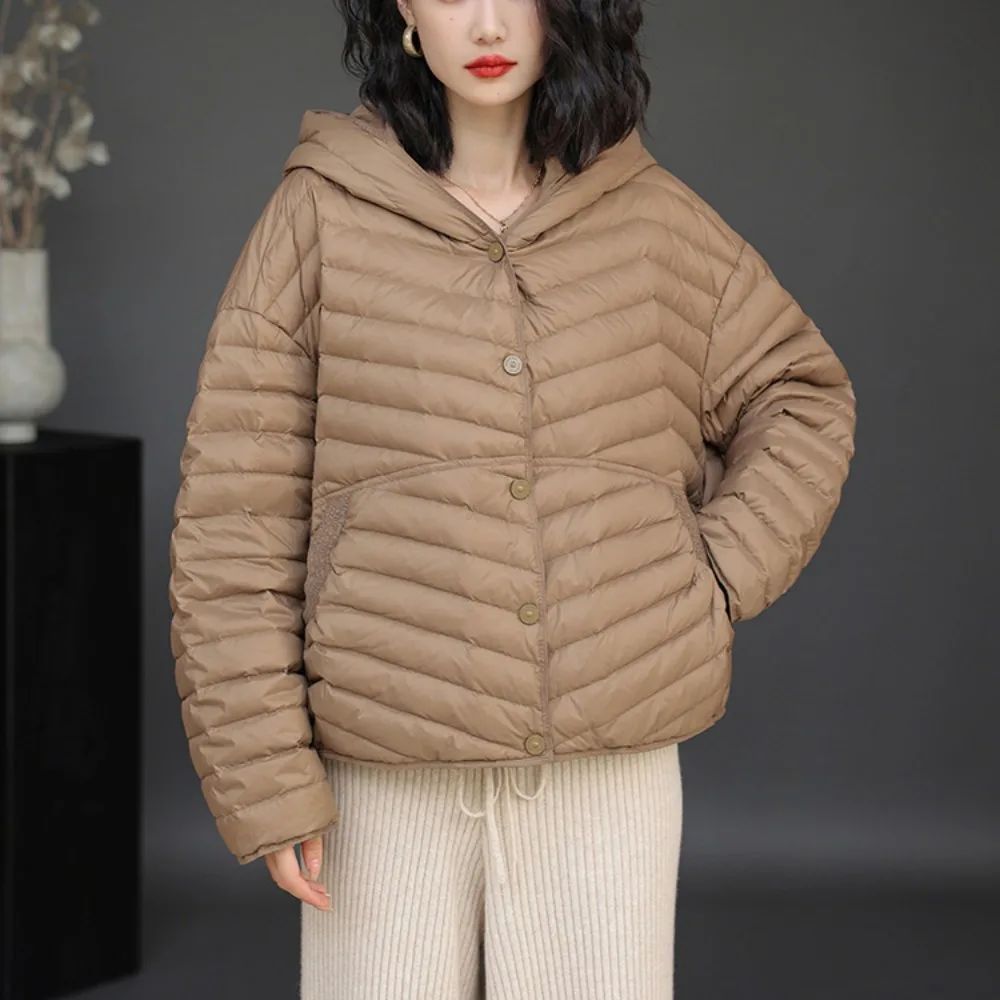 2024 New Autumn Winter Ultra Light White Duck Down Jacket Women Hood Female Casual Down Coat Short Warm Puffer Jacket Women