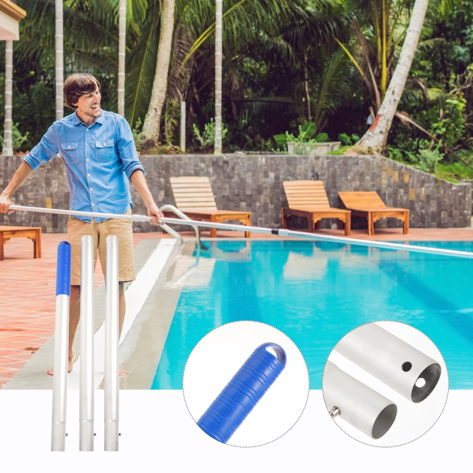

Aluminum Alloy Pool Skimmer Net Pole Adjustable Connecting Metal Fishing Rod Lightweight Practical Pond Tank Cleaner