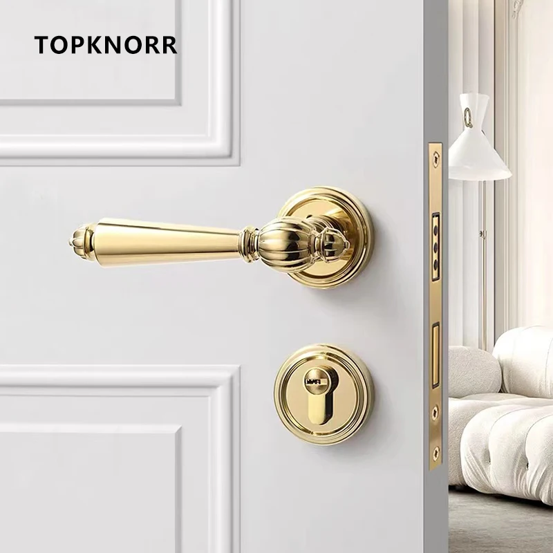 Interior Bedroom Door Lock Gold Room Home Wooden Door Handle Split Body Mute Magnetic Suction Retro French Room Door Lock