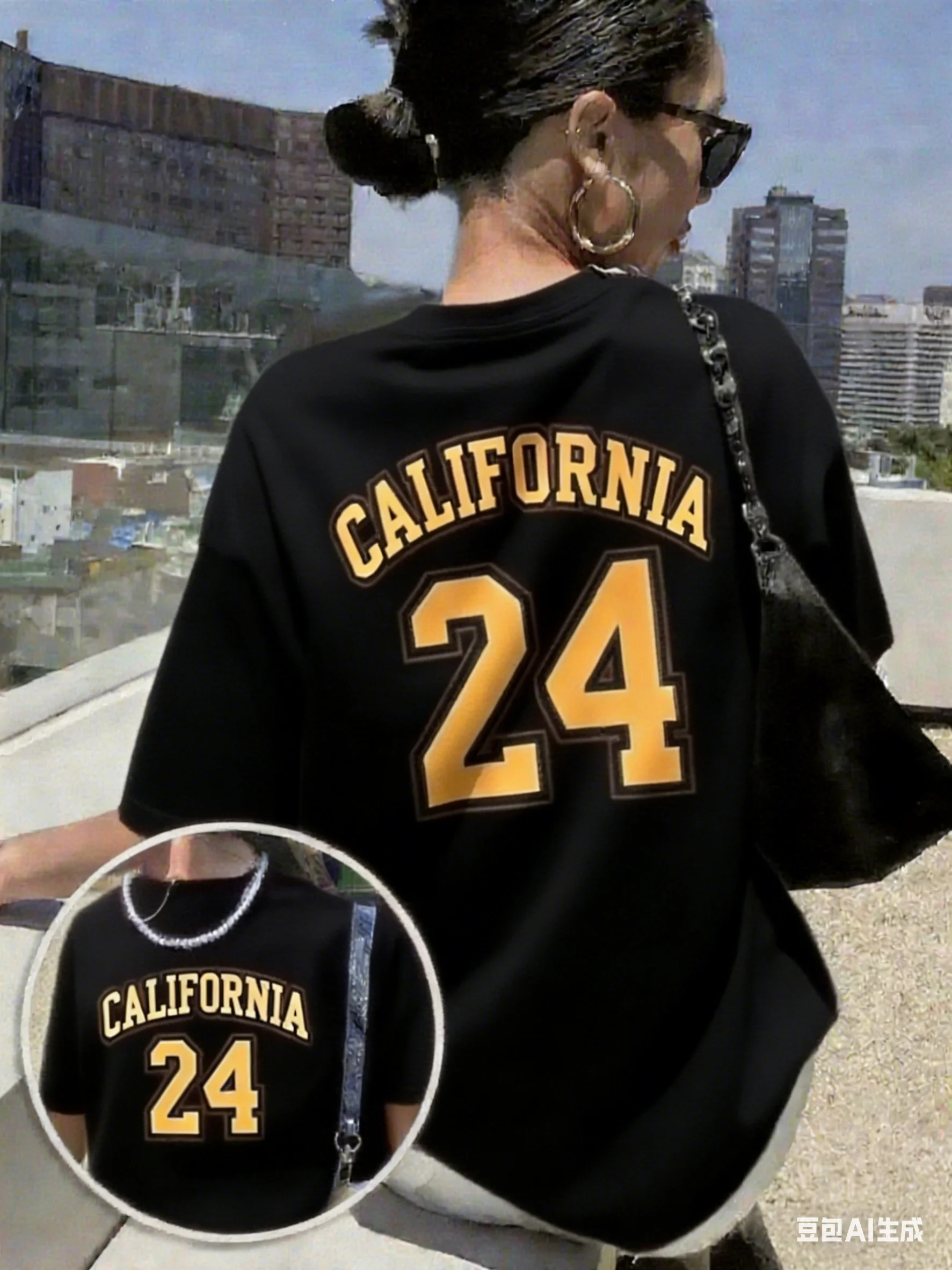 Neu in Damenmode California 24-Druck O-Ausschnitt Kurzarm T-Shirt Sommer T-Shirt Baseball-Trikots Streifen Übergroßes Sport-T-Shirt