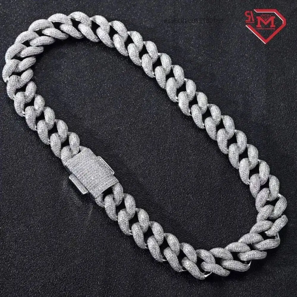 

Hiphop 18MM Choker Cuban Necklace 925 Sterling Silver Iced Out Moissanite Cuban Link Chain