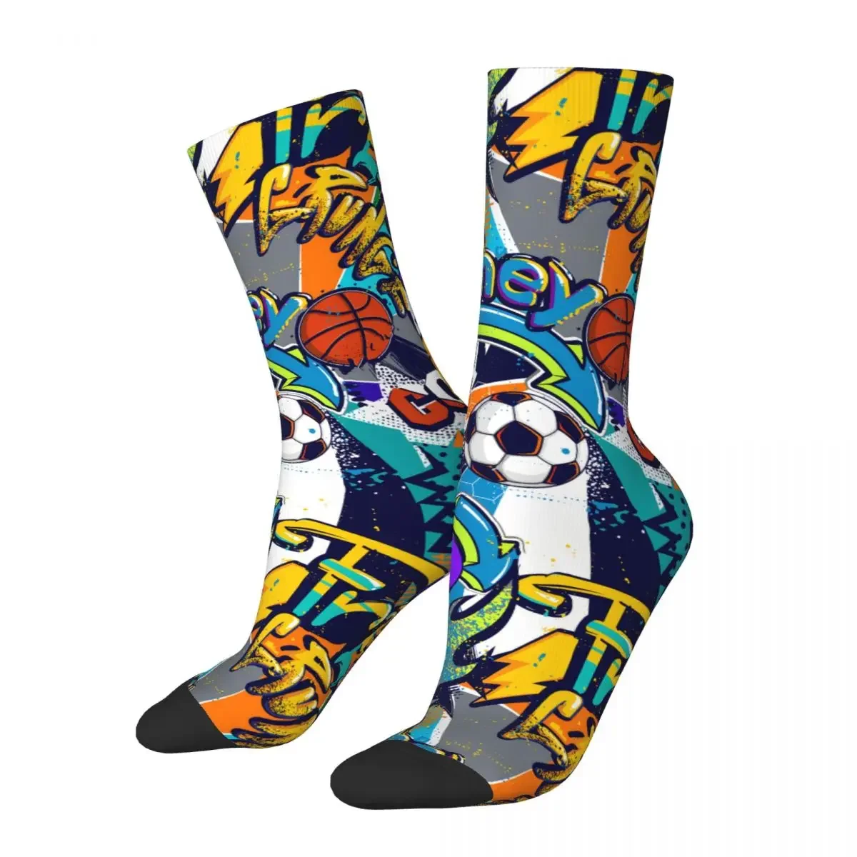 Sock for Men Sport Textile With Socker Lightning Basketball Ball Hip Hop Graffiti Art Pattern Pattern Printed Crew Sock