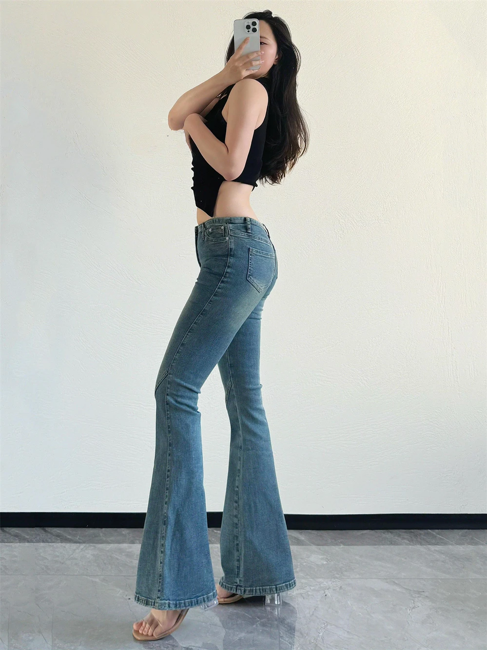 Retro Spicy Girl Slim Low Waist Split Fork Denim Bell Bottom Pants Women 2024 Summer Thin Style Lift Buttocks Long Pants WJ9S