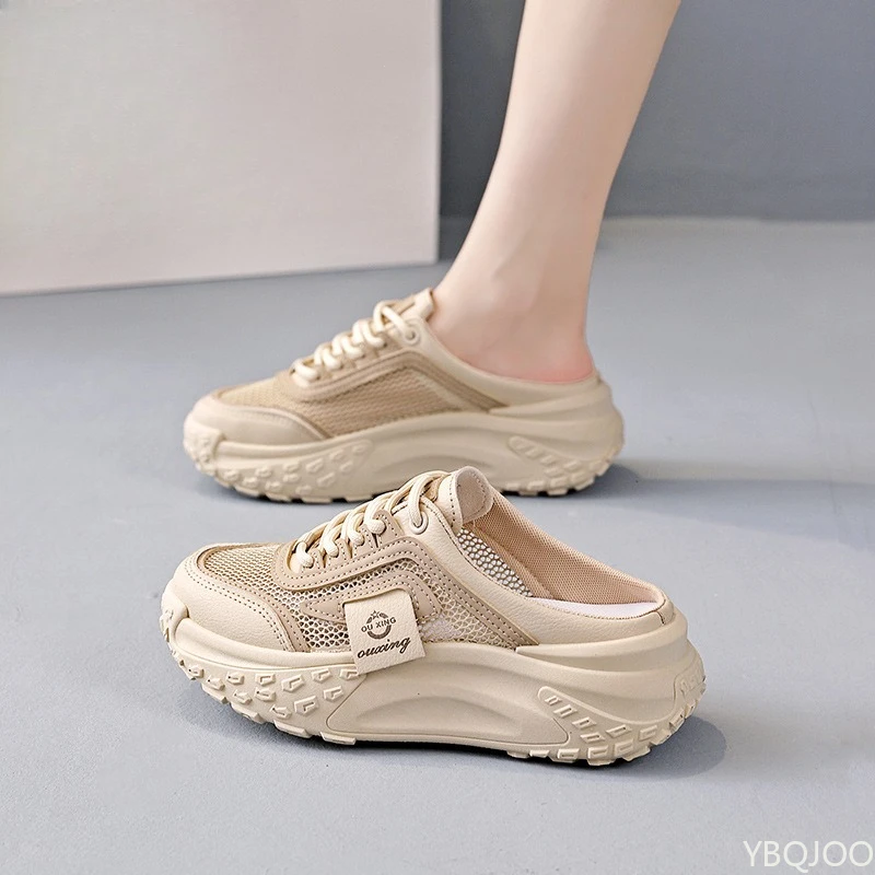 High Quality Casual Chunky Half Slippers Shoes for Women Summer Wear One Foot Lazy Shoes New Versatile Comfortable Mesh Sandals