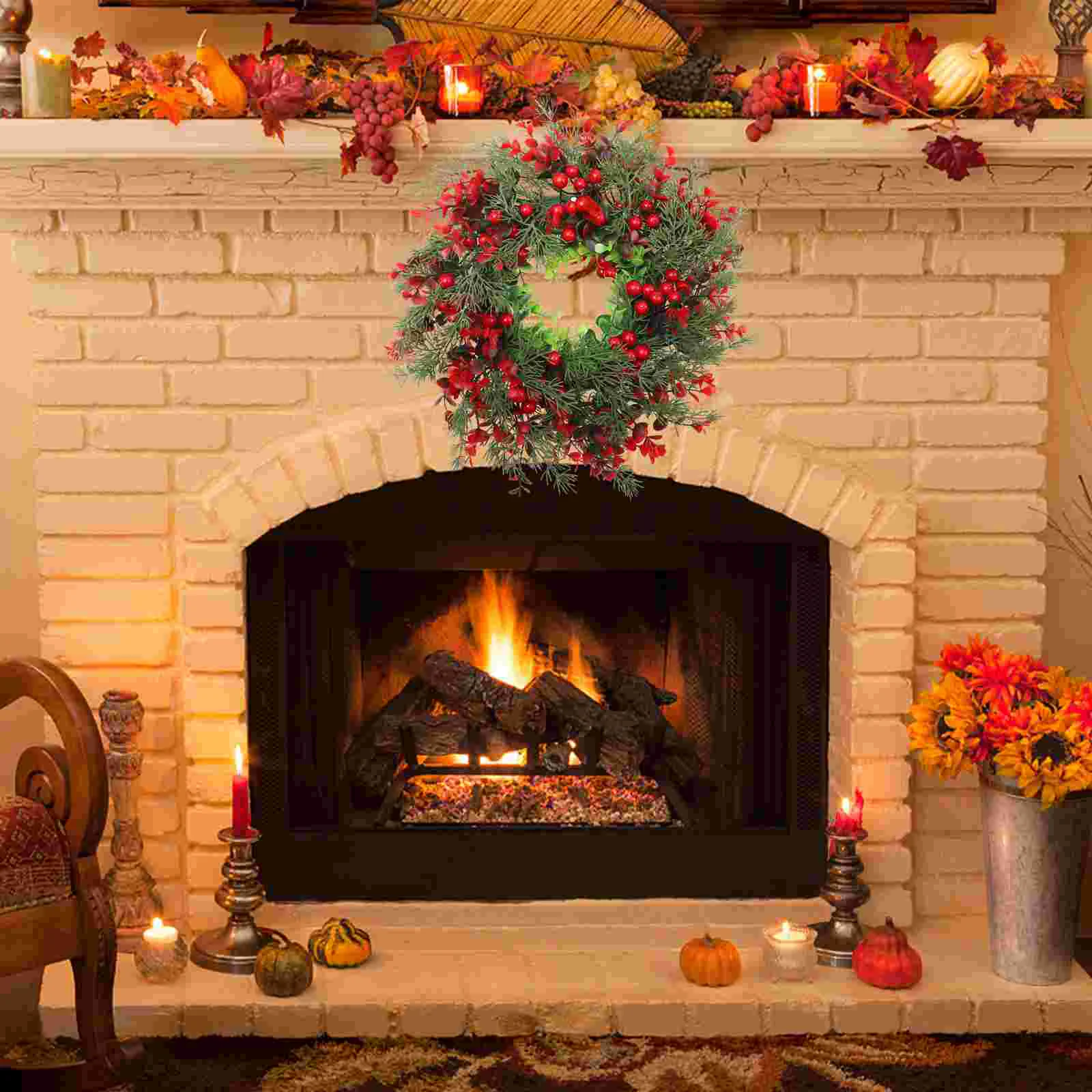 

Christmas Artificial Garland Delicate Door Wreath Lifelike Decor Hanging Red