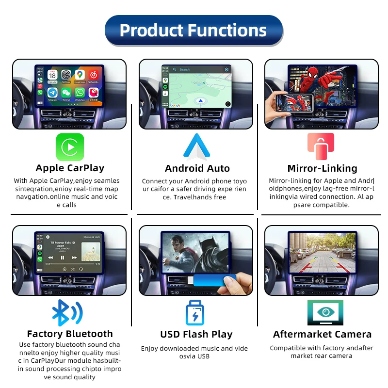 CZT-AUTO CarPlay wireless intelligente universale e Android Auto per AUDI Q5 MMI 3G 2010-2018 Display Mirror-link/Radio/Media/Camera