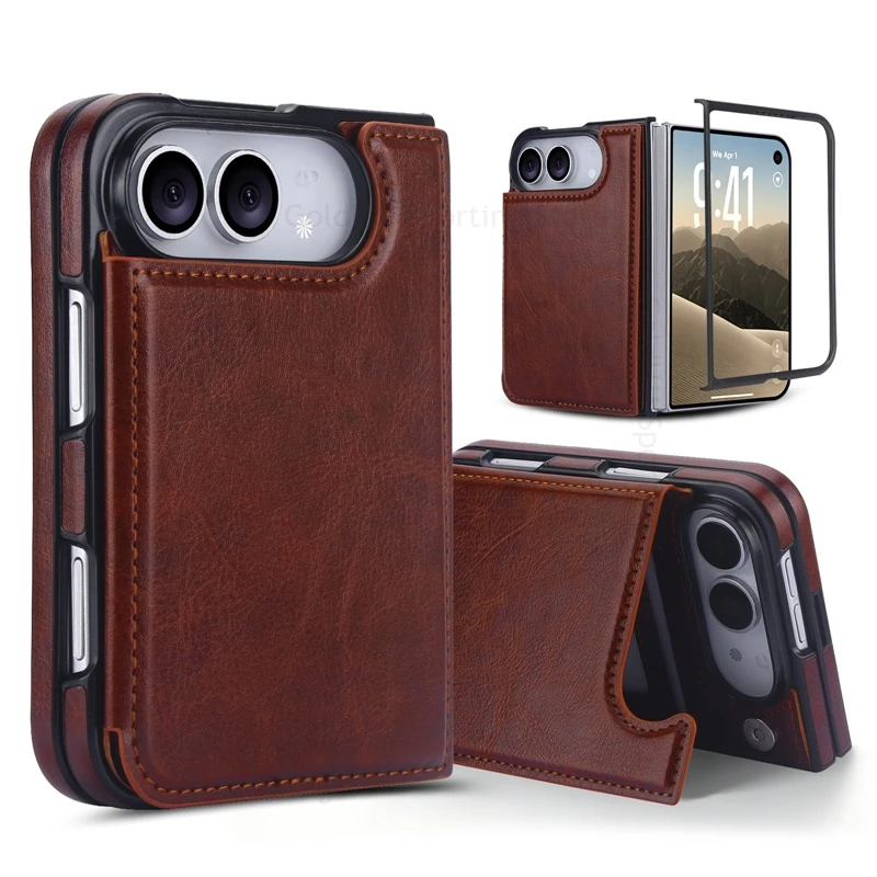 For iPhone Duo Leather Flip Wallet Kickstand Case For APPLE Ultra RFID Blocking Protection Cover For iPhone Fold Multiple Cover