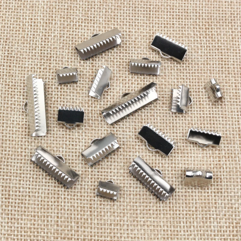 30pcs Stainless Steel Crimp End Bead Buckle Tip Clasp Cord Flat Cover clasps DIY Jewelry Making for Necklace Bracelet Connectors