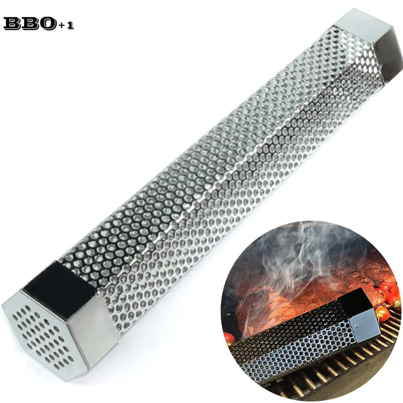 12in Cold Smoker Tube Stainless Steel BBQ Grill Smoking Cube Wood Pellet Smoker Kitchen Outdoor Camping Cook BBQ Accessories