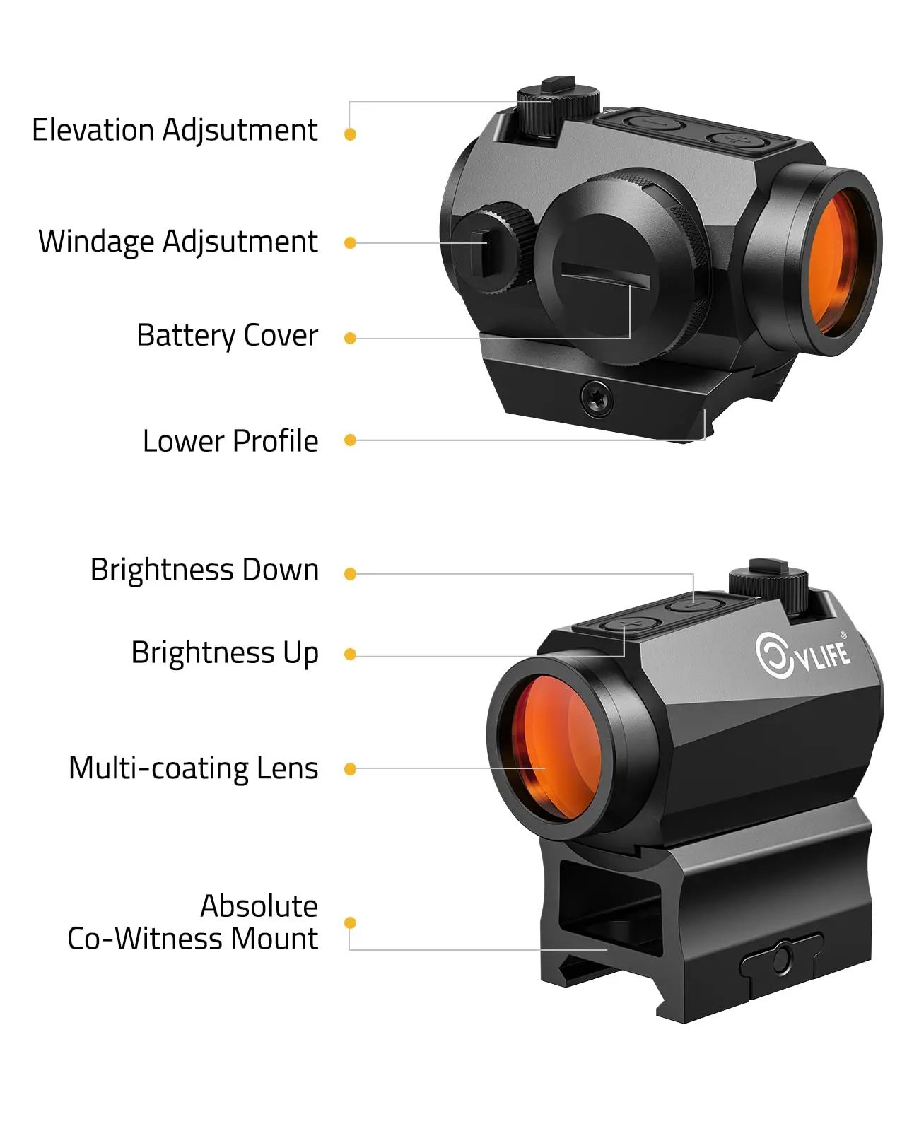 JackalHowl Red Dot Sight Motion Awake Red Dot 2 MOA Optics IPX7 Waterproof Scope For Picatinny Rail Absolute Co-Witness