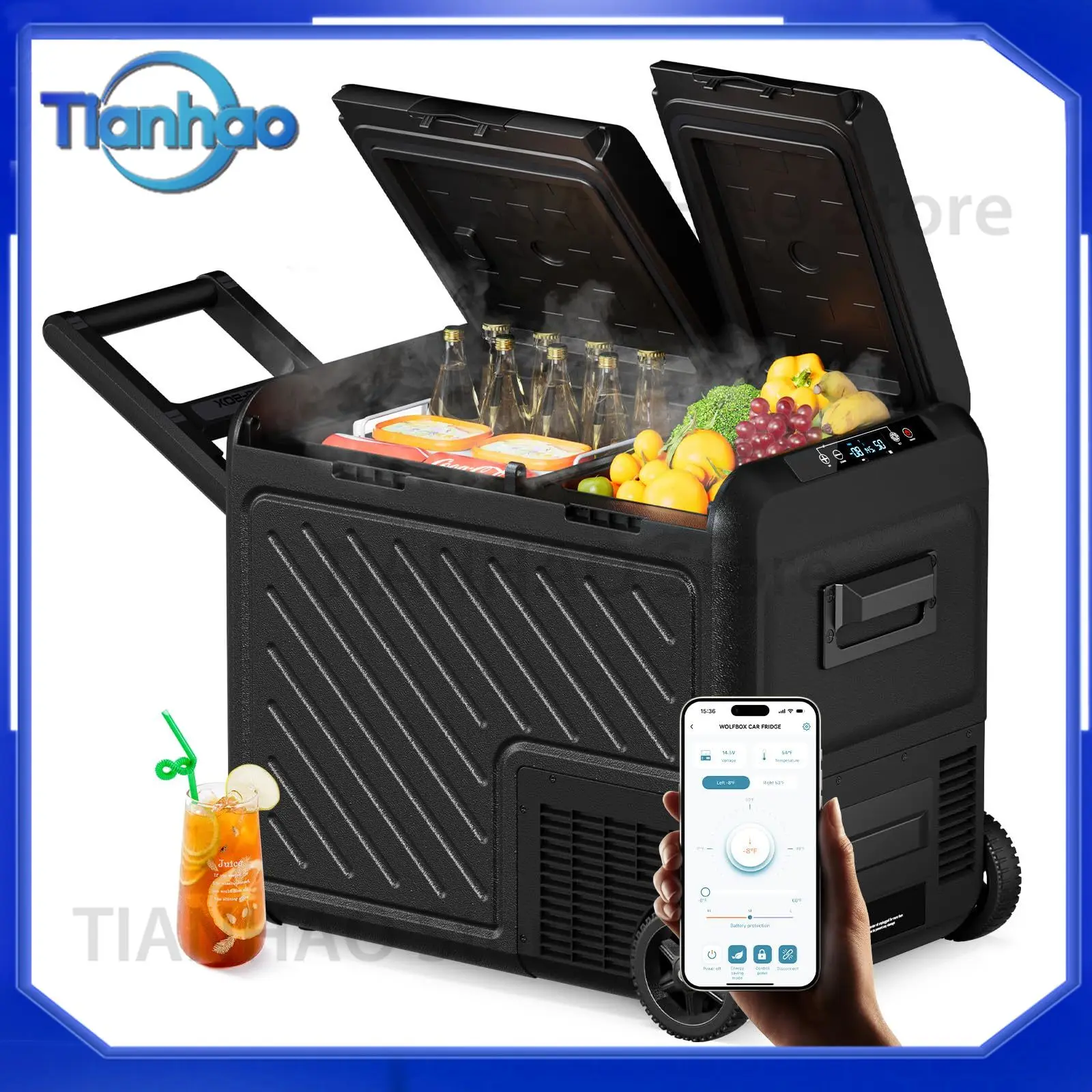 Portable Car Refrigerator for Wolfbox W-45L Dual Zone 12V 45L Camper RV Boat Refrigerator