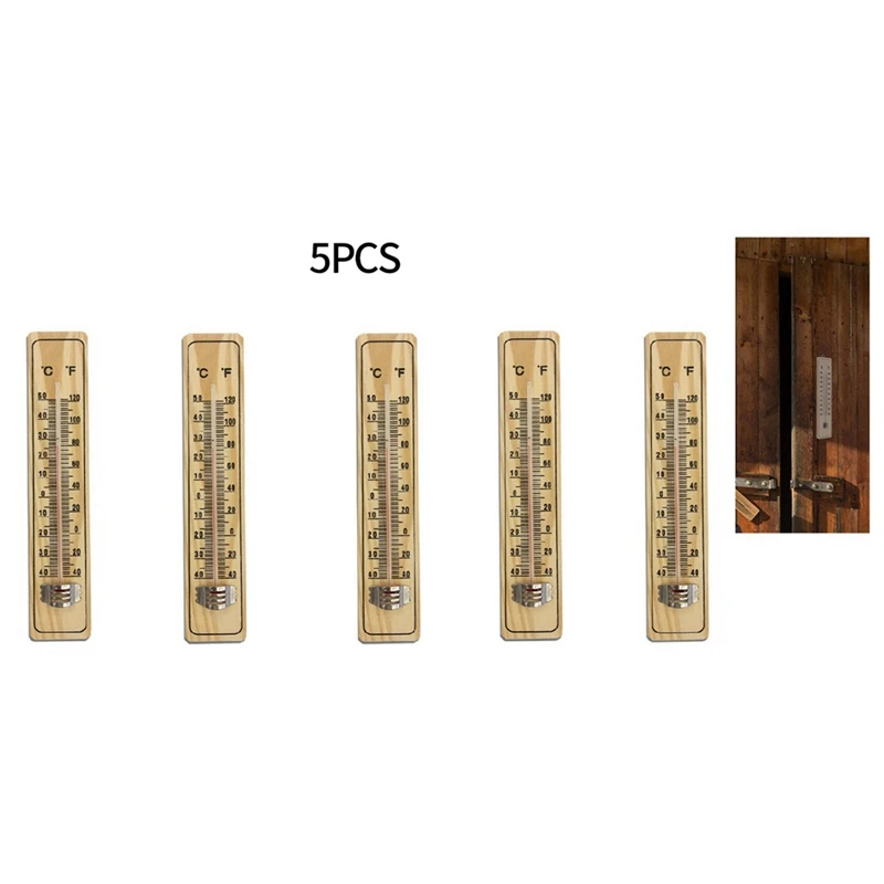 5 Piece Wood Thermometer Medium-Sized Glass Thermometer And Household Thermometer