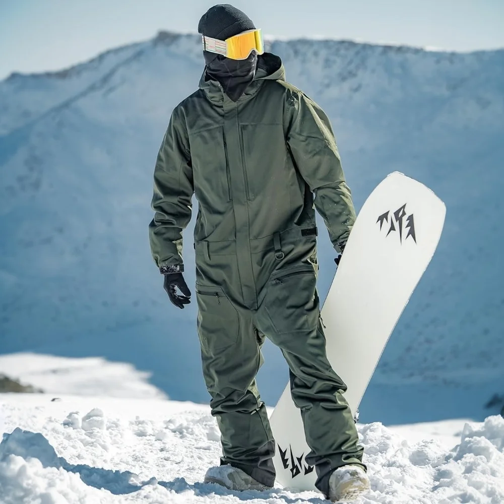ชุดจั๊มสูทสกีสำหรับผู้ชาย GSOU SNOW ชุดทำงานกันหนาวแบบชิ้นเดียว เสื้อแจ็คเก็ตและกางเกง ชุดกันหนาวสำหรับเล่นกีฬาในหิมะ กันน้ำ