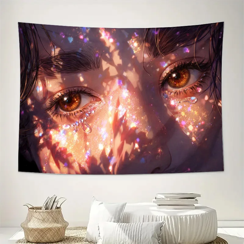 Cosmic Eyes Girl Face Galaxy Art Wall Tapestry Machine Washable All Season Decor Art Print Fantasy Dream Design Home  non-toxic