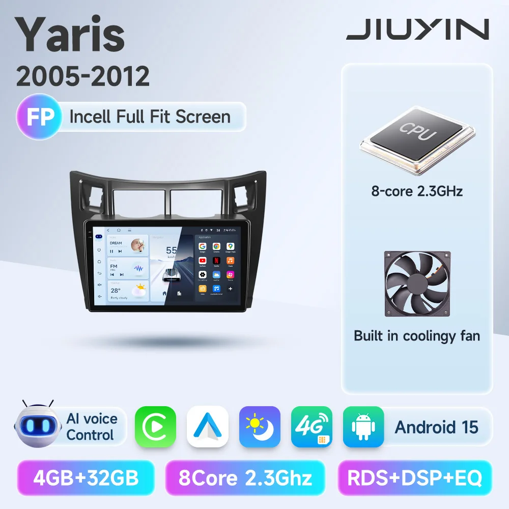 JIUYIN Android 15 Autoradio Multimedia Speler Voor Toyota Yaris 2005-2012 4G GPS WIFI 2 din navigatie Stereo Head Unit Carplay