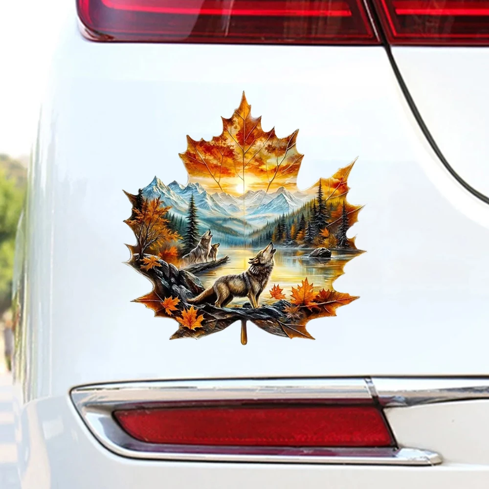 

Wolf Pack & Maple Leaf Waterproof Car Decorative Decal, Suitable for Cars, Laptops, Bumpers, Glass Window Sticker