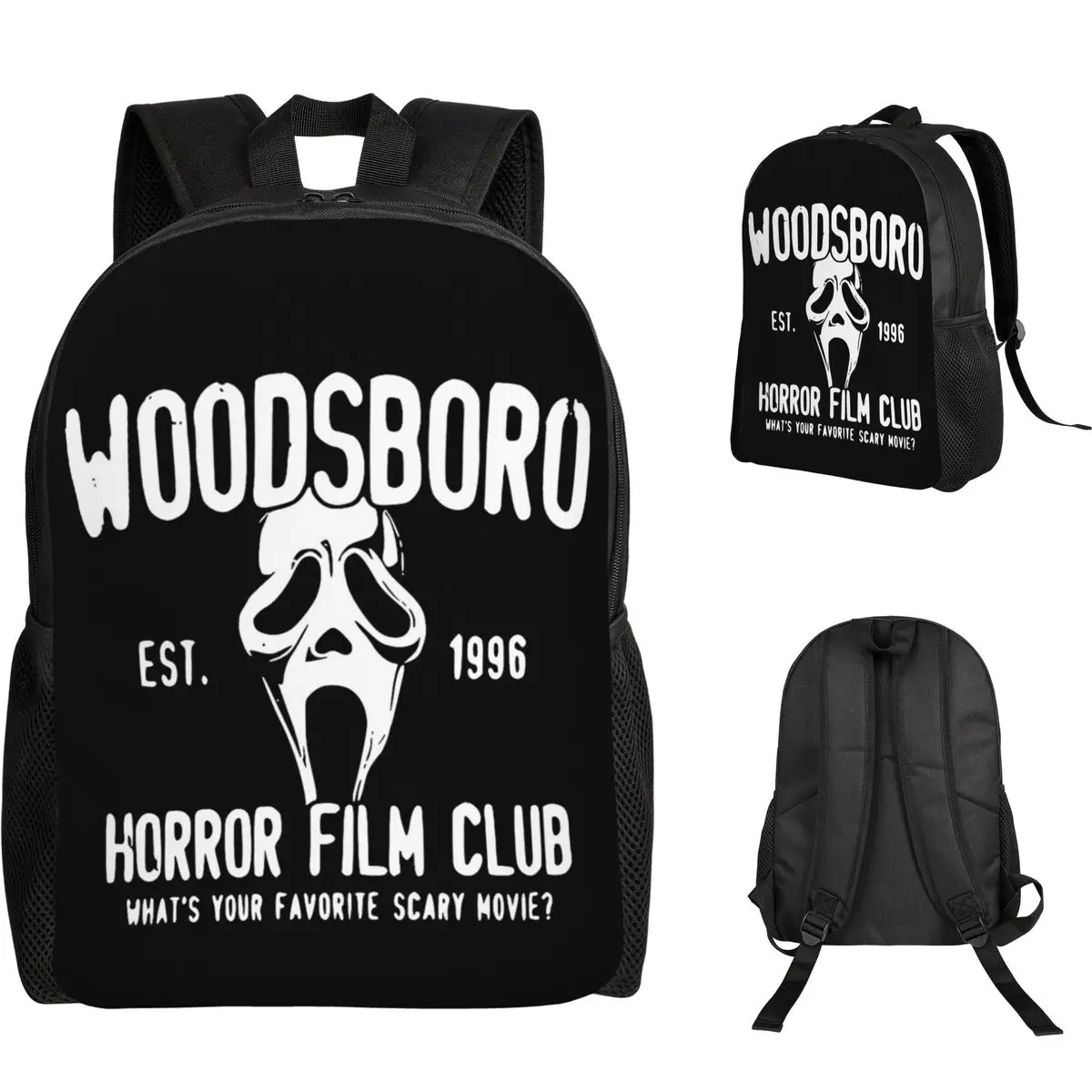 

Scream Woodsboro Film Club Студенческий рюкзак Школьная сумка Походный дорожный рюкзак для мальчиков и девочек Модная сумка для книг Сумки на плечо