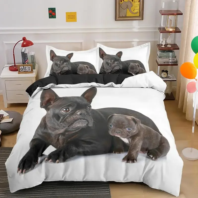 Juego de cama Bulldog, funda nórdica para perros y mascotas, fundas de ropa de cama para niños y adultos, juegos de edredón, sábanas bonitas