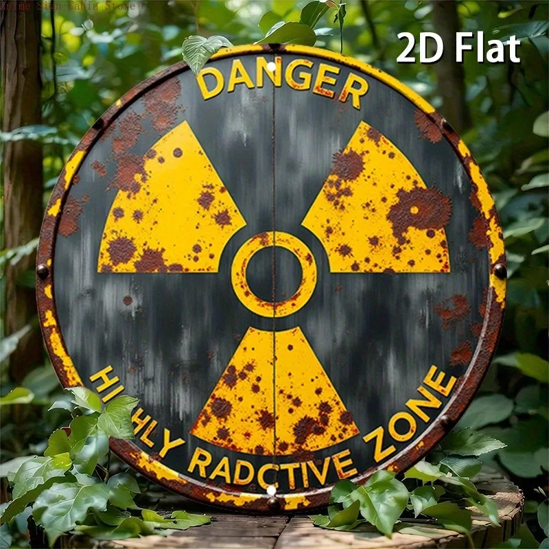 2D Flat 2D Flat 1pc danger Round Aluminum Sign, radiation symbol Metal Tin Sign, highly radioactive zone 7, 87X7, 87