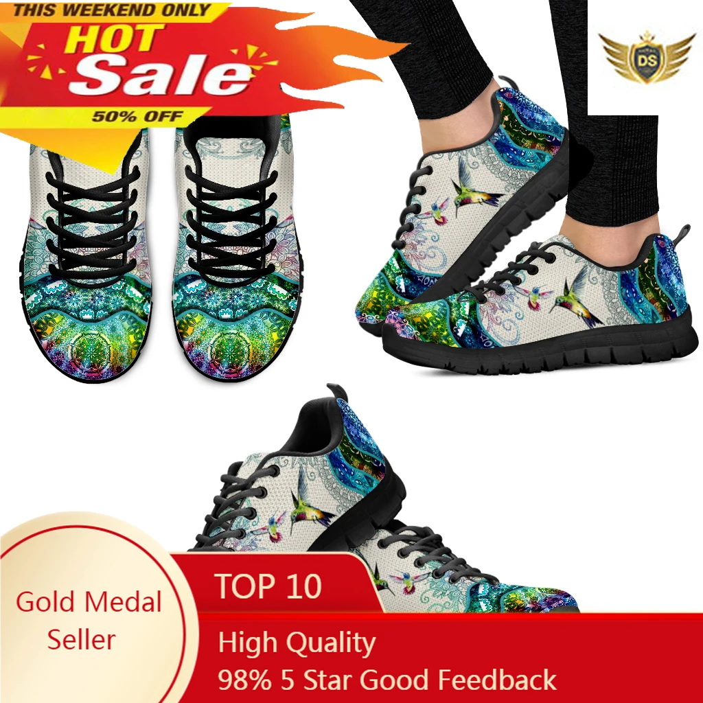 Gorgeous Marble Design Green Hummingbird Print Lightweight Lace-up Shoes Fashion Casual Shoes Basketball Shoes