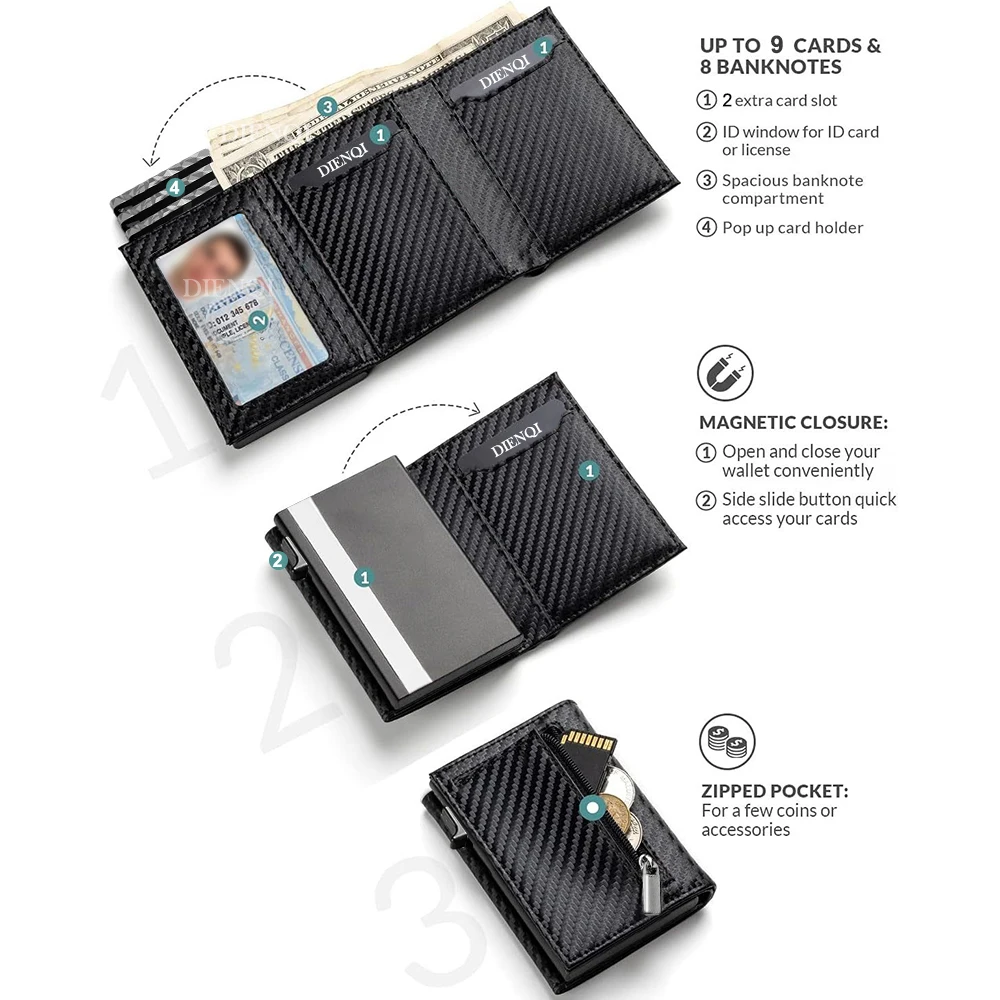 Portafoglio intelligente con blocco Rfid Porta carte di credito Custodia in metallo di alluminio Porta carte Porta carte pop up in pelle PU Porta carte sottile per uomo
