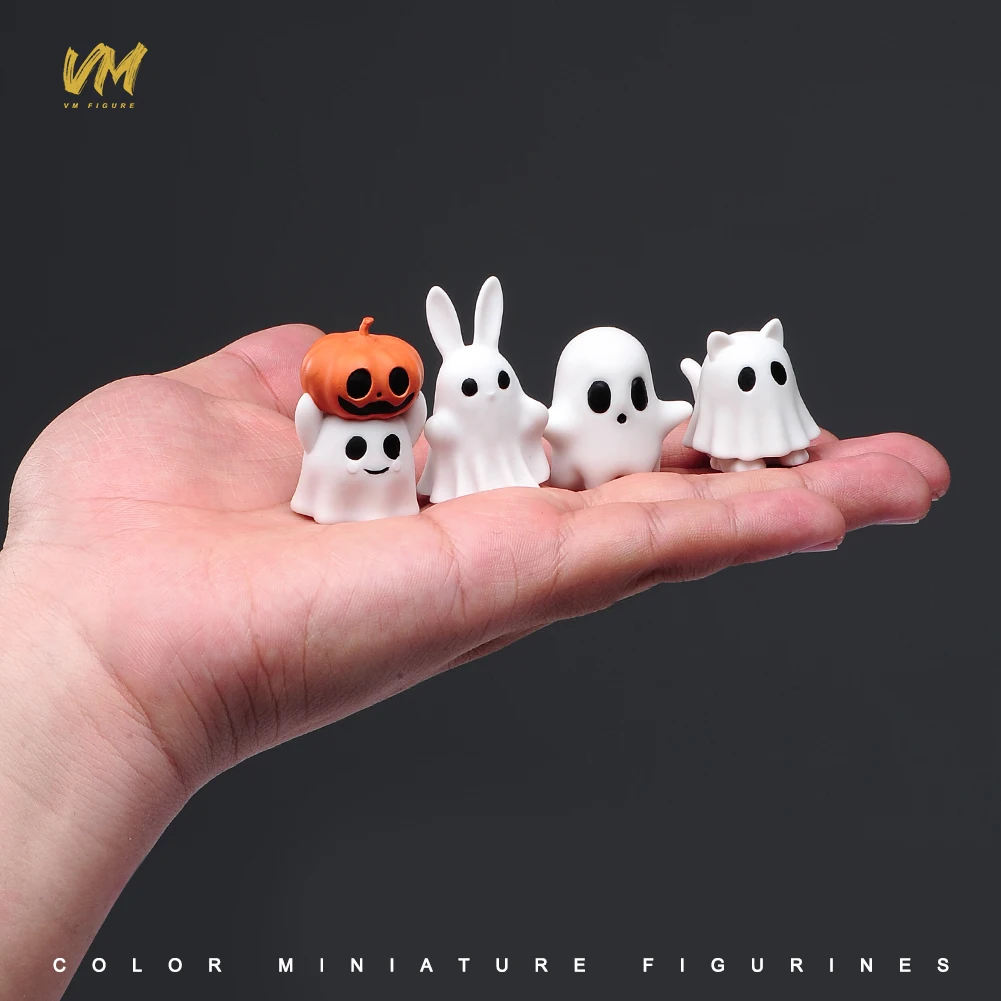 4PCS Halloween Decoration Set 3D Printed Mini Ghost Resin Statue Small Scary Ghost Figurines for Home Tabletop Party Decor